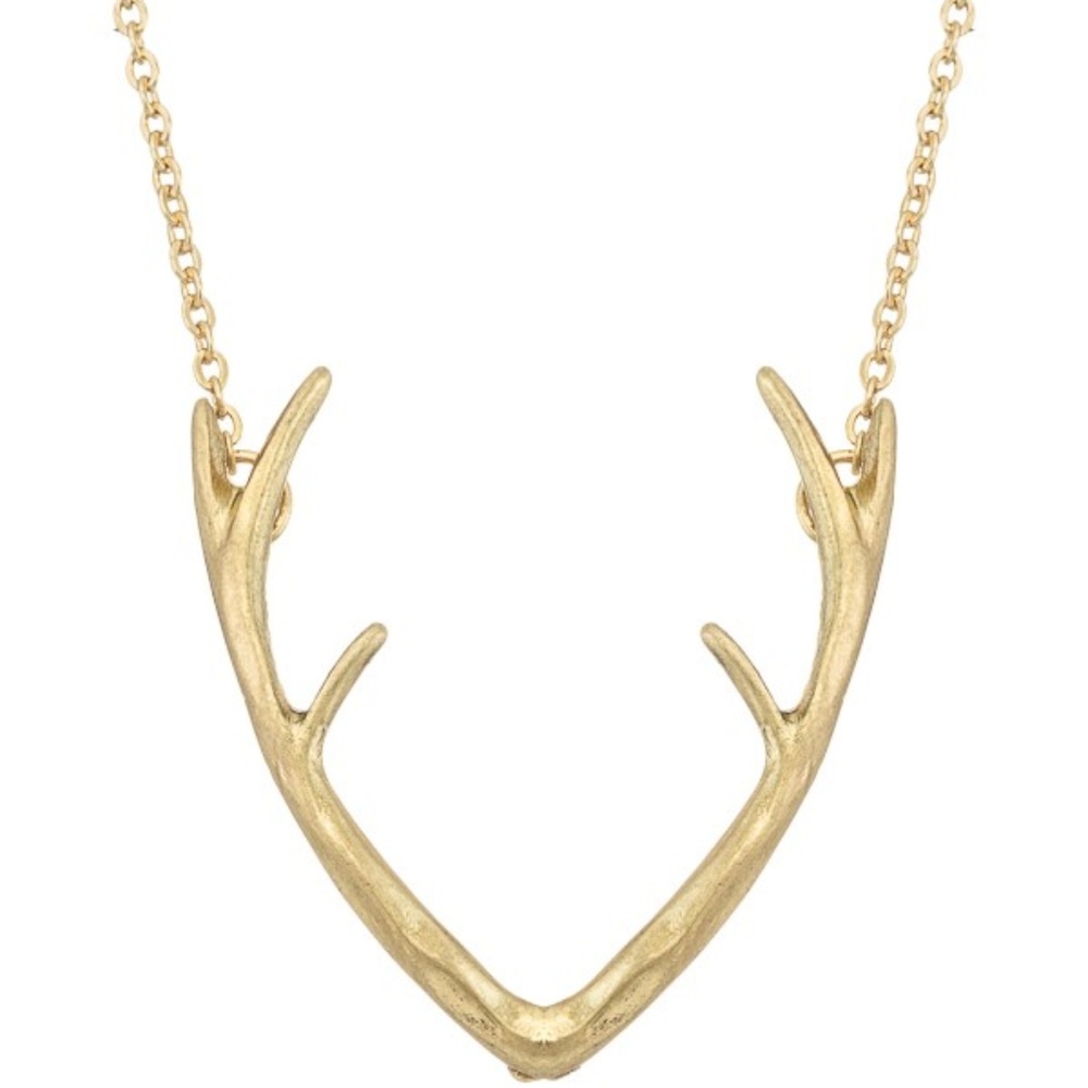 Gold Antler Pendant Necklace -